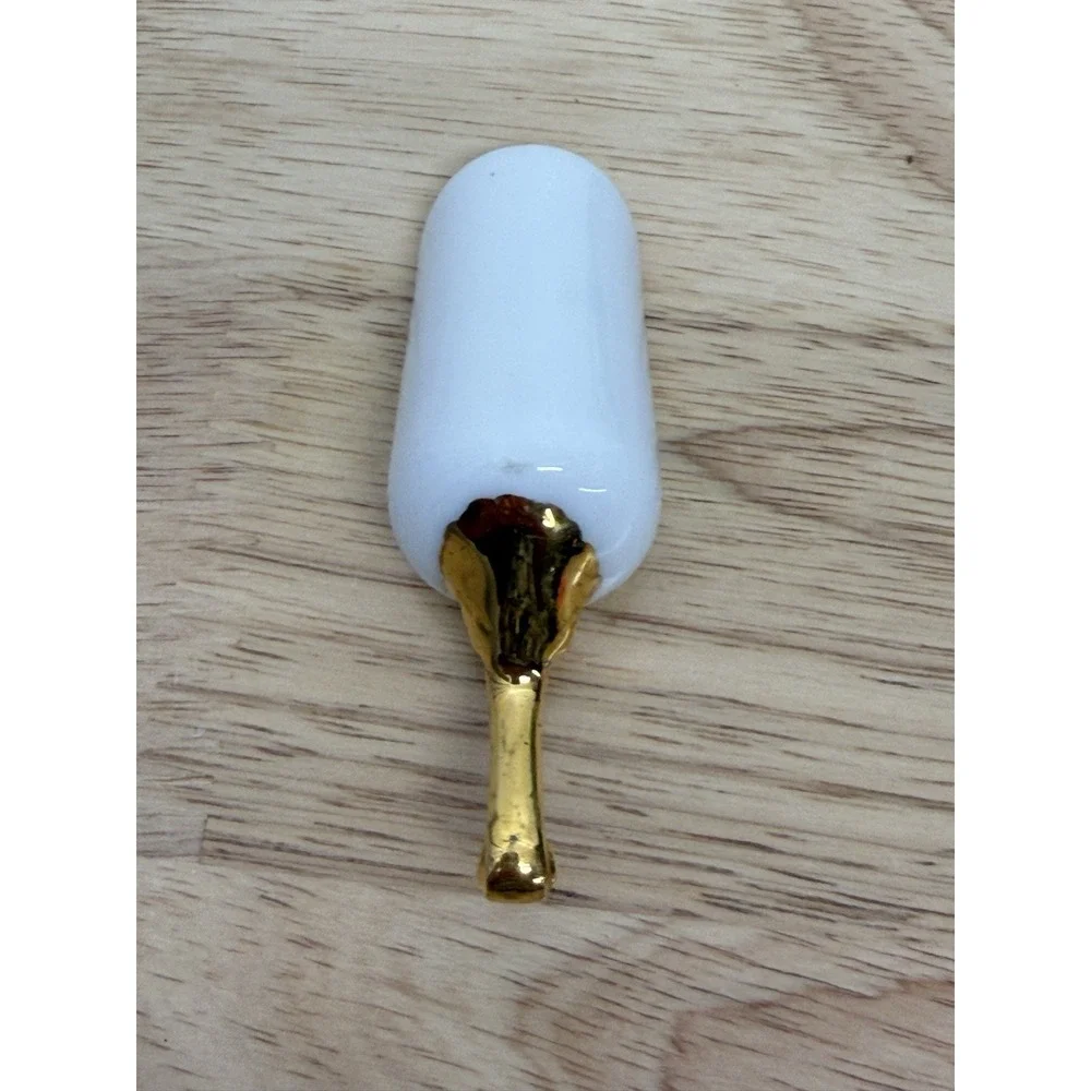 Vintage hand painted‎ porcelain salt scoop Floral Gold Handle #AA